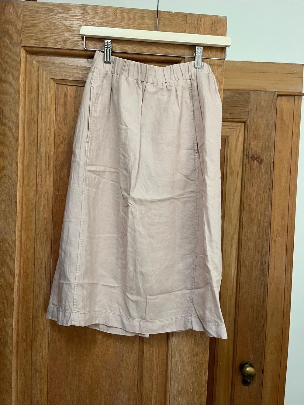 Aritzia Wilfred Blush Pink Midi Linen Skirt With Pockets
